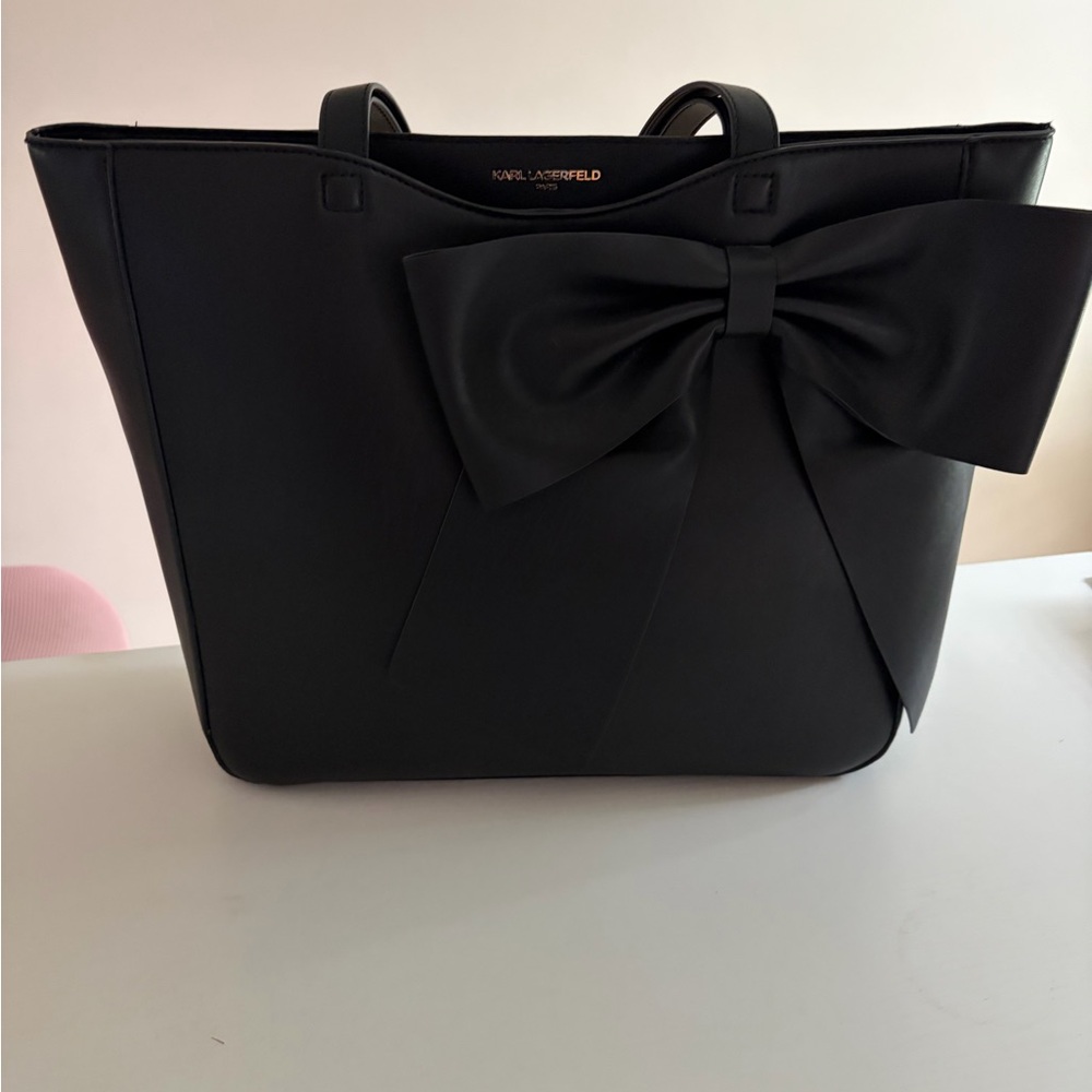 Karl Lagerfeld Black Tote with Bow Accent